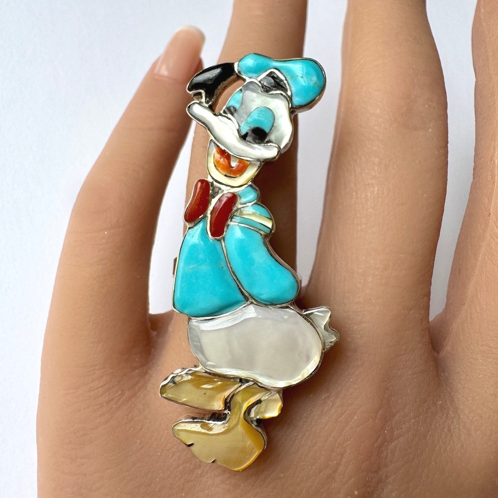 Zuni Toons Donald Duck Ring Sz 6 Disney Signed Don Dewa Native Amer Adjustable